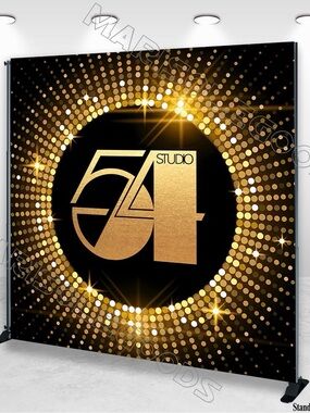 Studio Black and Gold 54 Logo Party Backdrop for 21st Birthday or Anniversary
